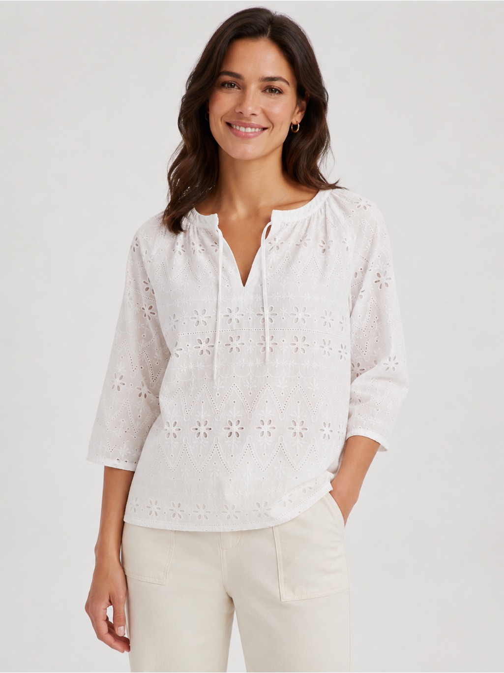 J.Jill White Eyelet Embroidered Cotton Blouse Xs Boho Cottagecore #0185